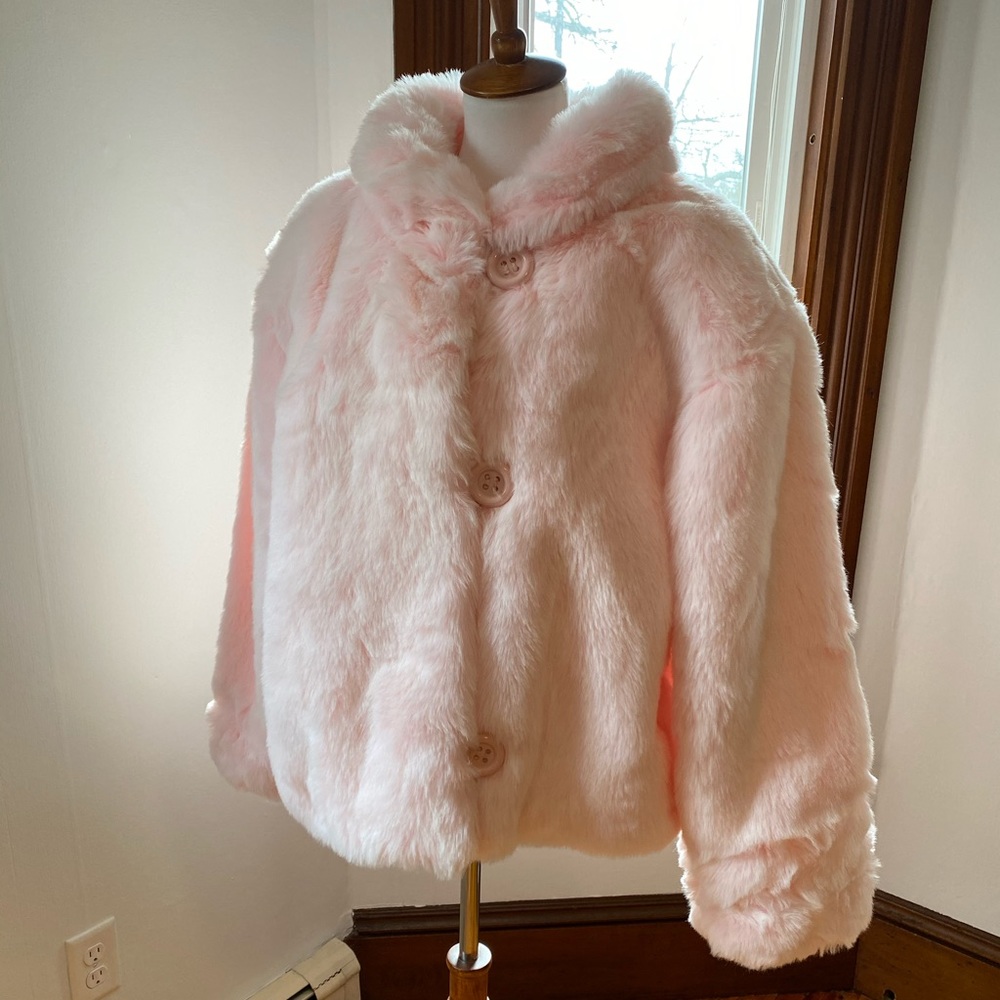 Vintage Pink Faux Fur Jacket, Women’s Large